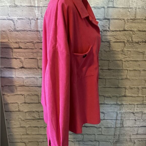 Shein Curve - Women’s Plus Pink Ribbed long Sleeve Shacket - Picture 4 of 6